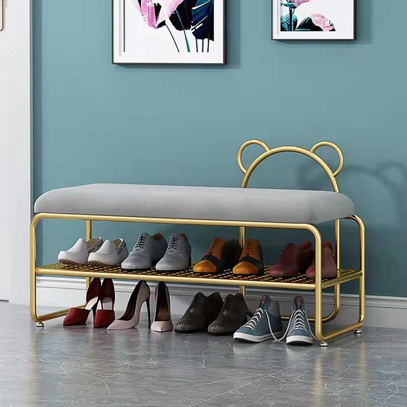 Modern Metal Entryway Bench Cushioned Rectangle Shoe Storage Seating Bench