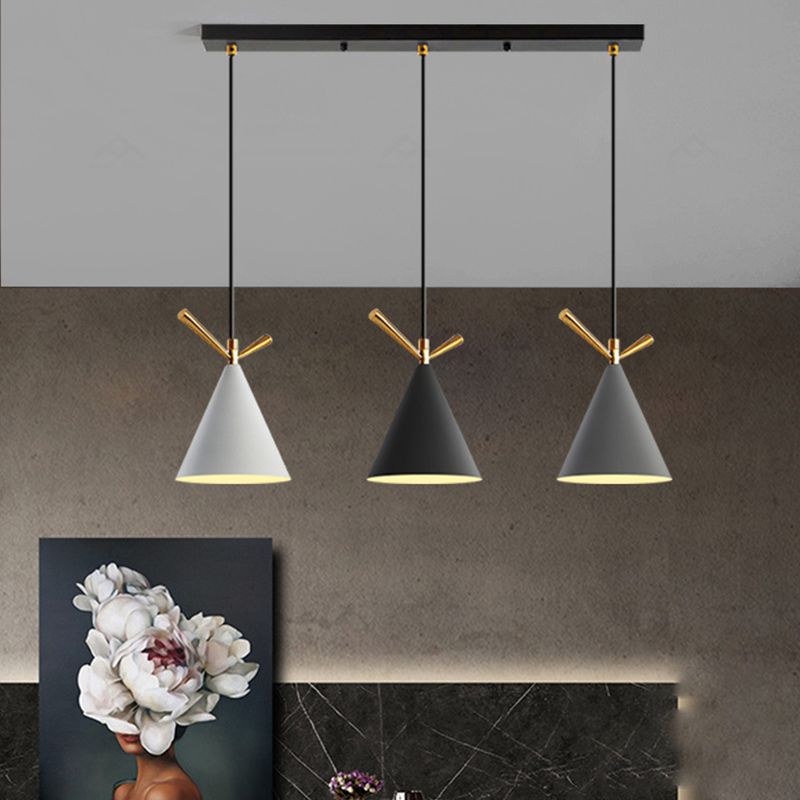 Modern Cone Shade Island Pendant Light 3-Light Ceiling Light with Metal Shade