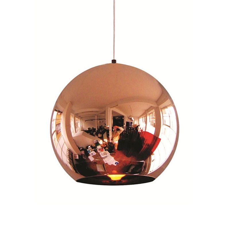 Mirrored Glass Globe Suspension Light Postmodern 1 Head Copper Pendant for Restaurant