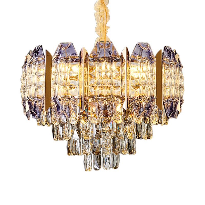 Conical Parlor Ceiling Chandelier Modern Stylish Prismatic Crystal 9-Light Gold Hanging Lamp Kit