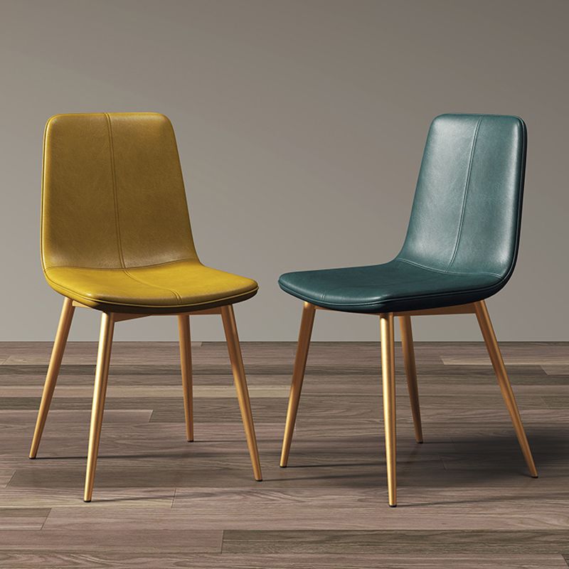 Glam Style Dining Chair Faux Leather Dining Side Chair with Metal Legs