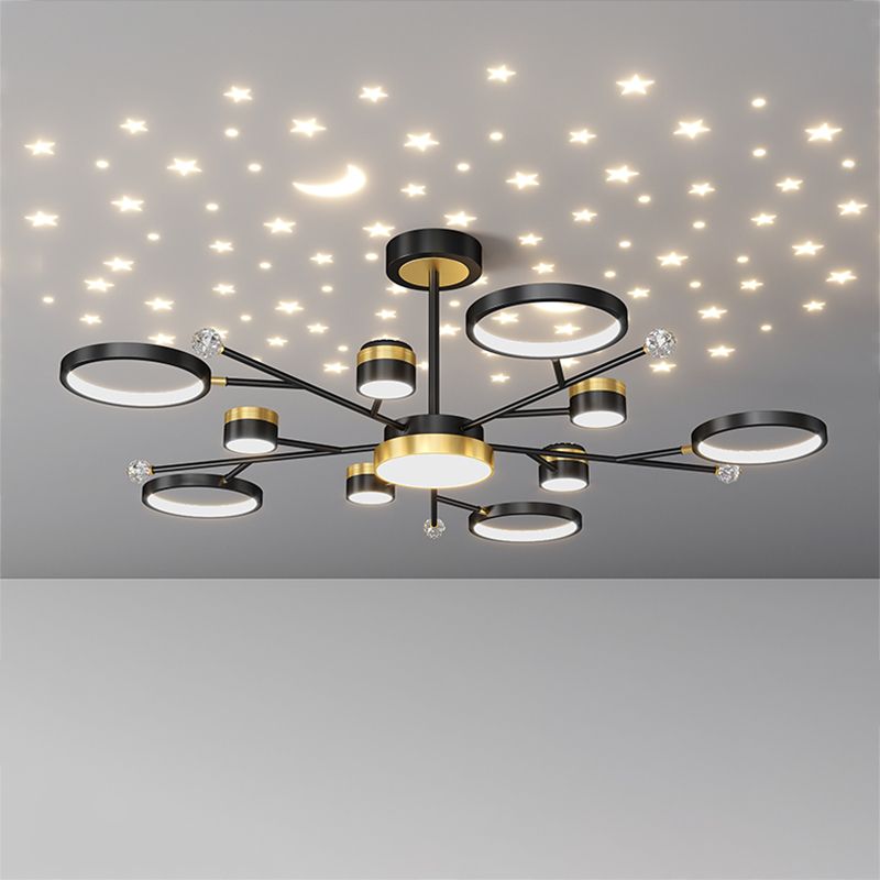 Cylinder Shape Metal Chandelier Lights Modern 11 Light Chandelier Lighting in Black