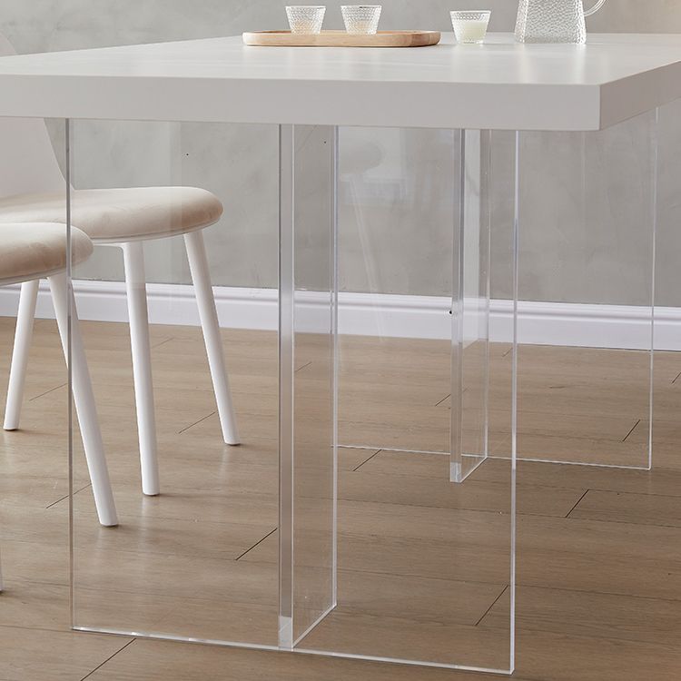 Modern White Dinner Room Kitchen Table Acrylic Double Pedestal Fixed Table