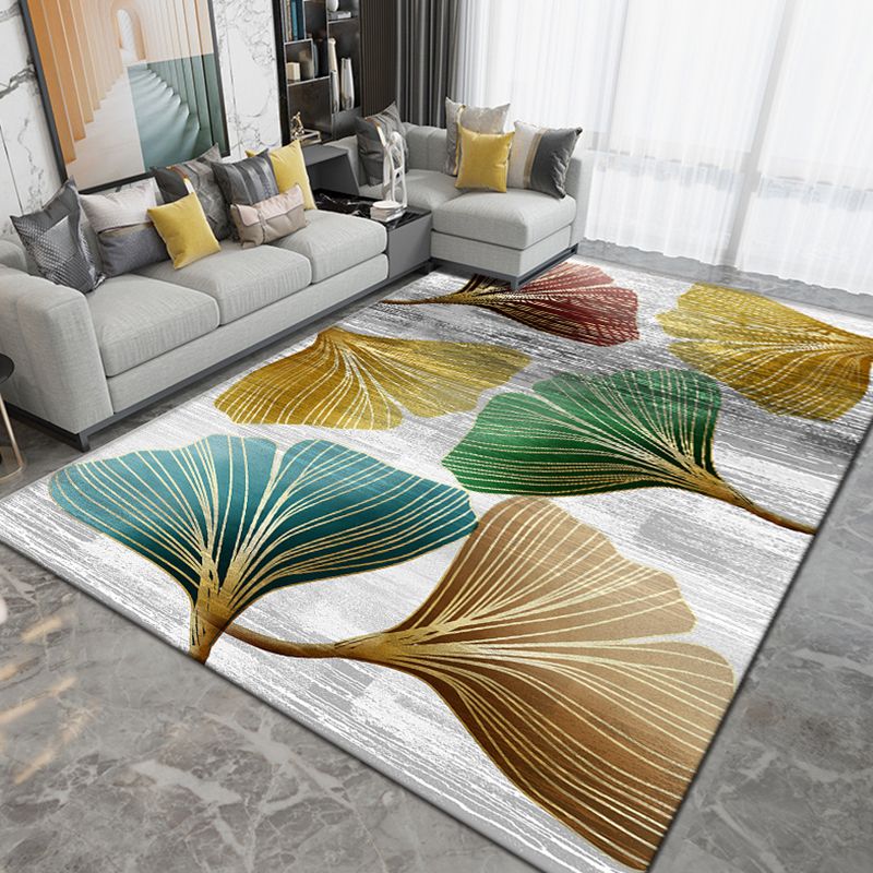 Simple Modern Area Rug Leaves and Animals Pattern Carpet Anti-Slip Backing Rug for Home Decoration