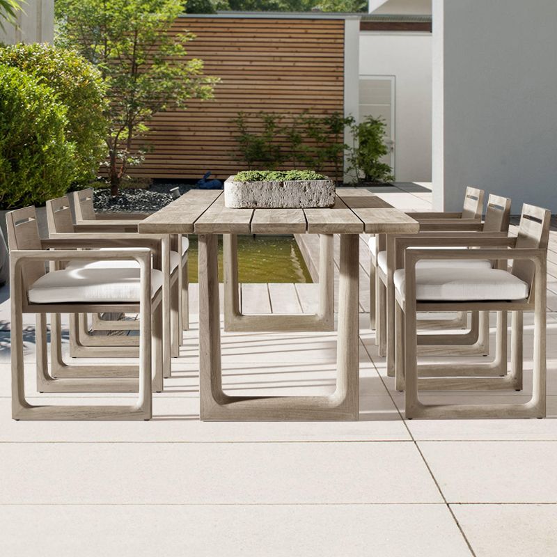Modern Patio Dining Table Set 1/7 Pcs Solid Wood Patio Dining Table and Upholstered Chairs