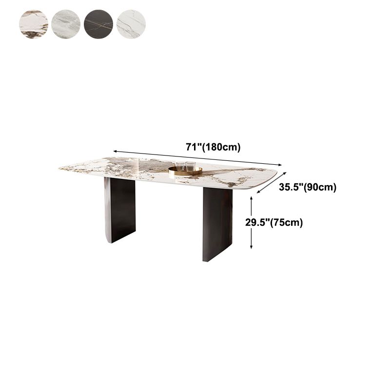 Modern Rectangle Stone Table Standard Height Double Pedestal Dining Ta