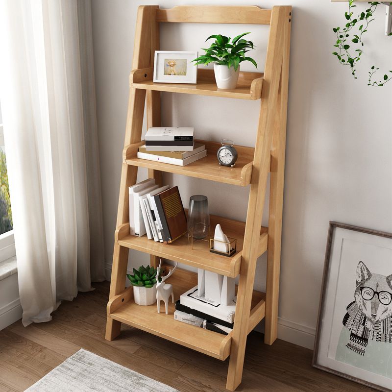Contemporary Style Ladder Bookcase Wooden Vertical Book Shelf