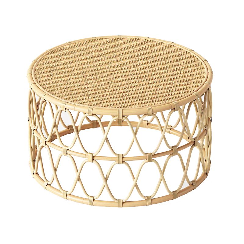 Scandinavian Round Top Coffee Table Rattan Drum Cocktail Table