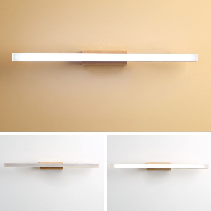 Natural Oak Linear Bathroom Vanity Light Fixture Acrylic Anti-fogging Shade Vanity Mirror Light