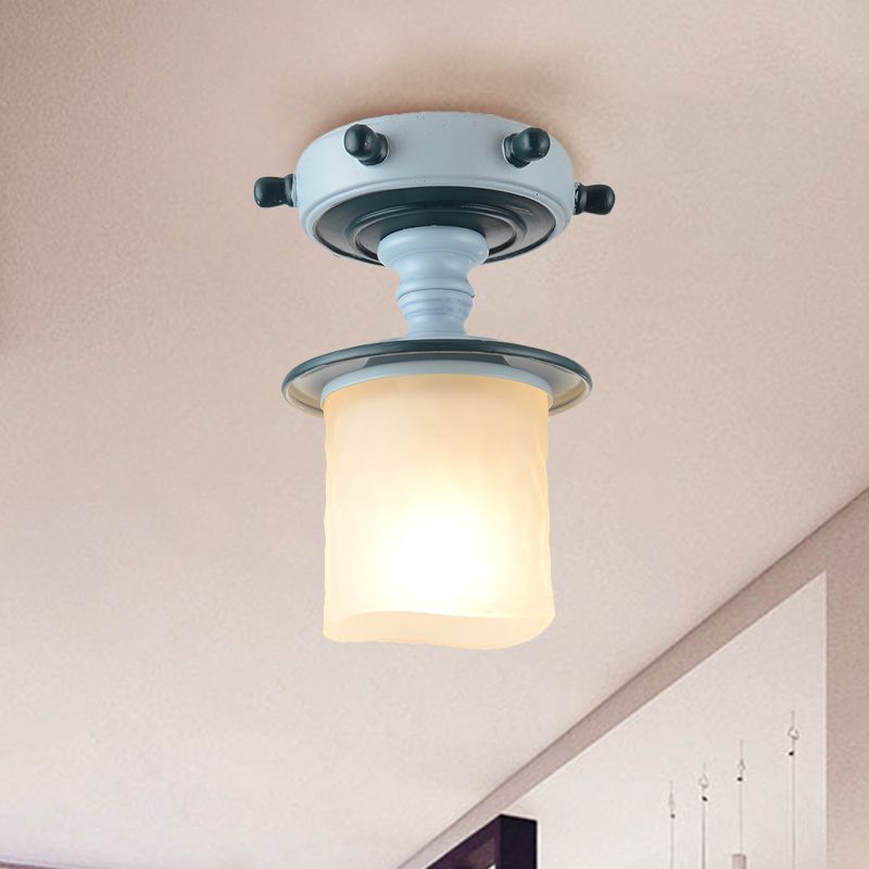 Black/Blue Column/Flared Ceiling Flush Mediterranean 1-Bulb Opaque Glass Semi Flush Mount Light, 6"/13" Width