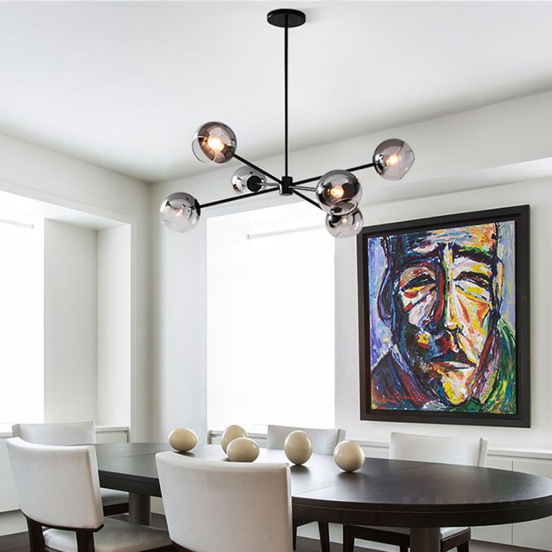 Zwarte moderne stijl kroonluchter licht rookgrijs schaduw 6 lichten verlichtingsarmaturen