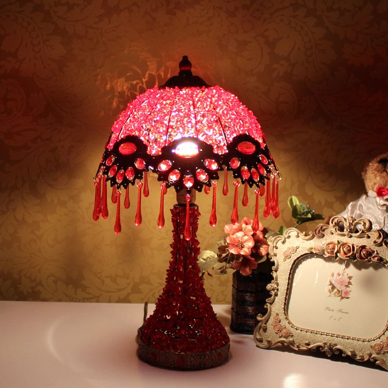 Handgeweven geschulpte nachtkastje lamp Boheemse acryl 1-licht koperen nachtstandlicht licht met druppel franje