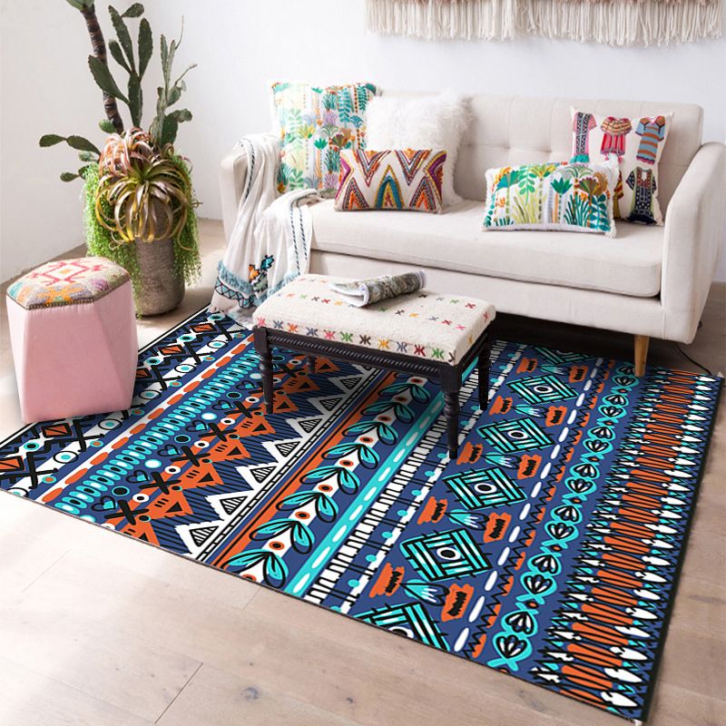 Multi-Color Geo Print Rug Polyster Western Indoor Rug Anti-Slip Backing Stain-Resistant Area Carpet for Living Room