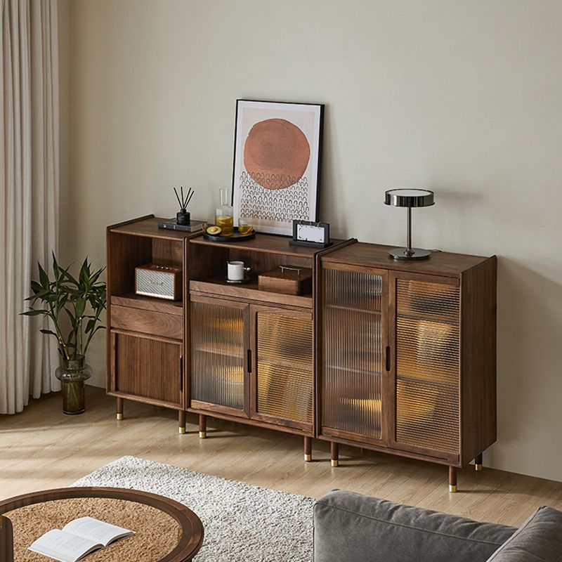 Storage Solid Wood Glass Door Cabinet Mid Century Chest in Walnut