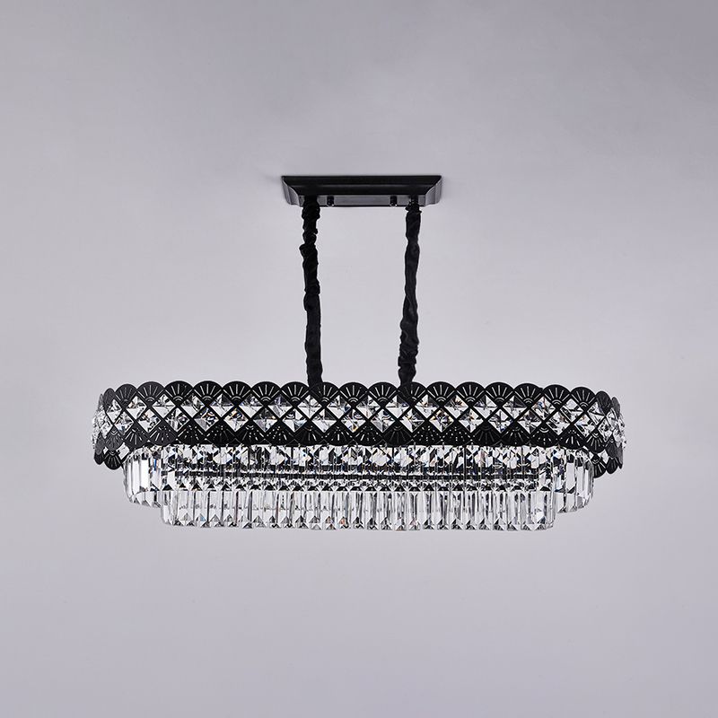 Light Luxury Crystal Hanging Lamp Ellipse Shape Island Light Fixture for Dining Table