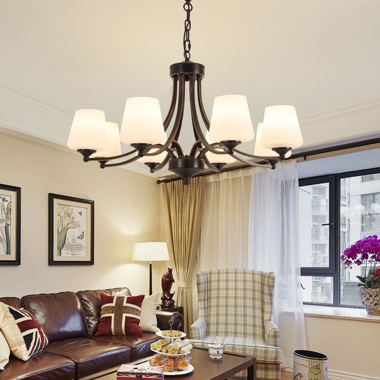 Industrial Chandelier Hanging Light Fixture with Glass Shade for Living Room