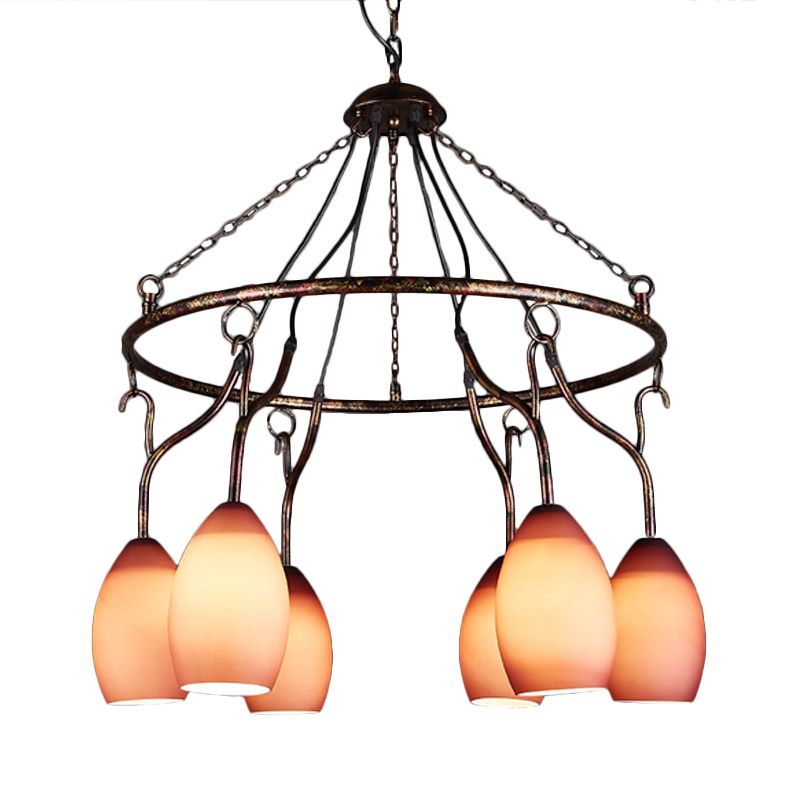 Circular Purple Glass Ceiling Lamp Traditional 6-Head Restaurant Chandelier Pendant Light