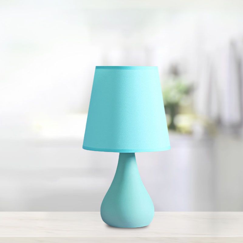 Lampada da tavolo con urna in ceramica stile nordico a 1 testa lampada da lettura notturna blu/rosa con paralume in tessuto