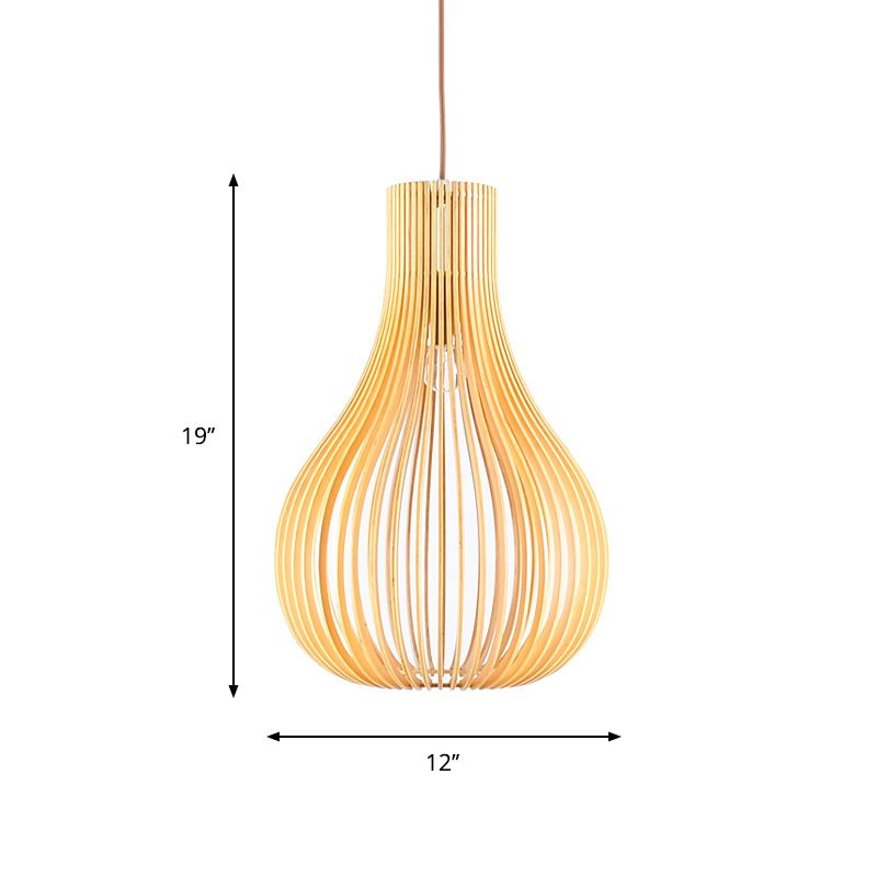 Rilegamento minimalista 1-bulbo sospeso a sospensione Beige BEIGE LAMPAGGIO SOSPENSIONE SOSPENSIONE CONDA CON OMBIO IN LEGNO, 12 "/15" W