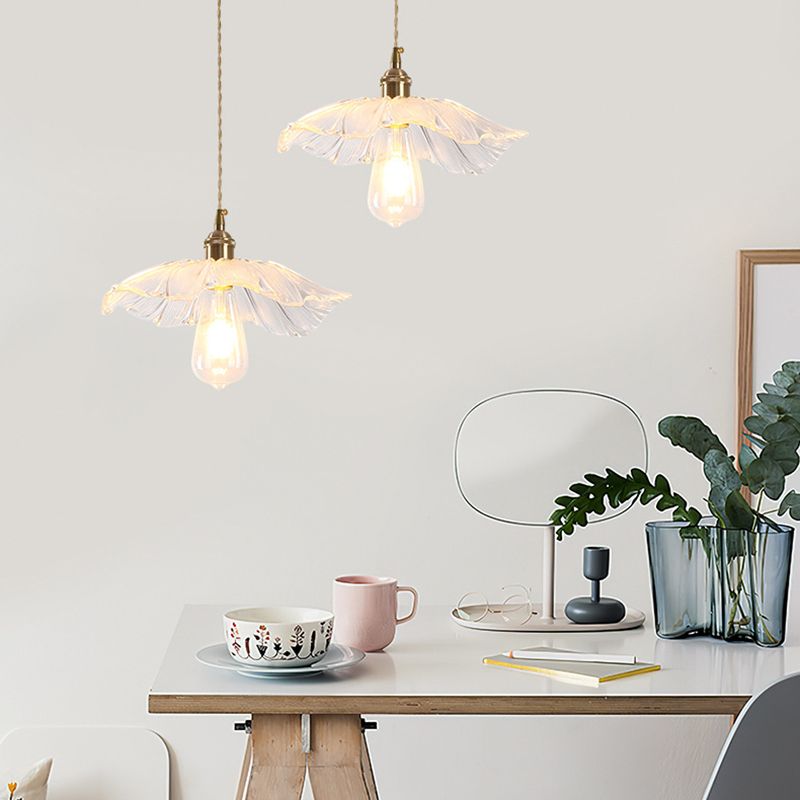1-Licht-Anhängerlampe Japanischer Stil Ripple Glassschatten Hängende Lampe für Cafe