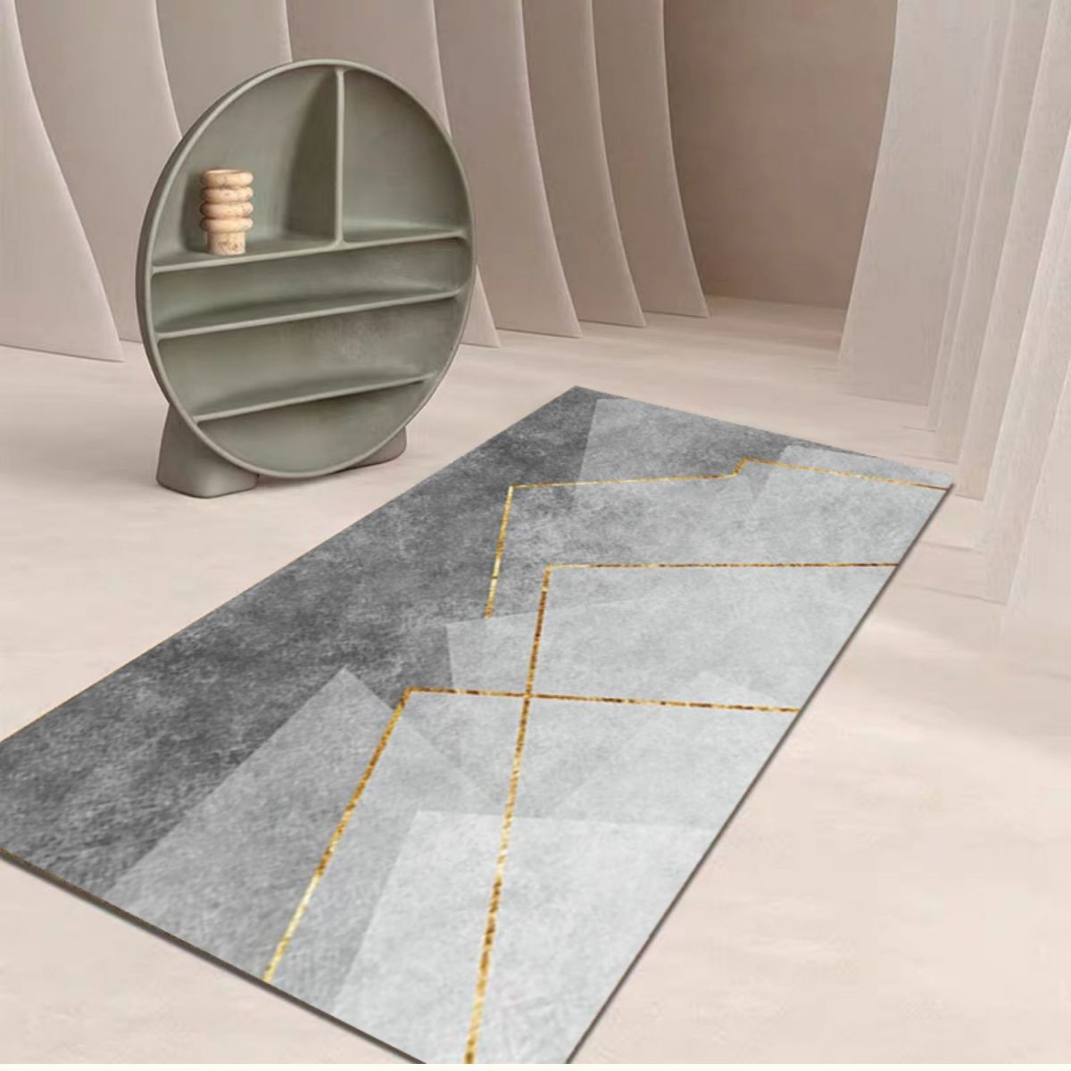 Stylish Modern Rug Grey Polyester Area Rug Geometric Pattern Non-Slip Backing Rug for Bedroom