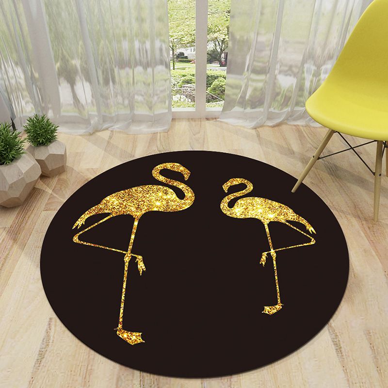 Round Black Tone Bedroom Carpet Bionic Animals Printed Area Rug Polyester with Stain Resistant Rug