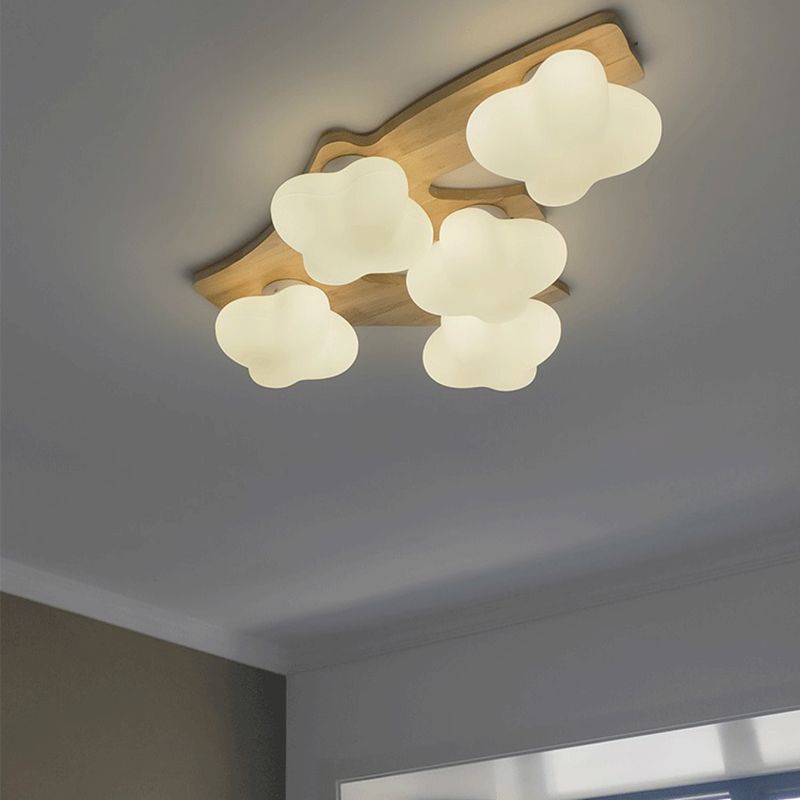 Geometric Shape Glass Flush Light Modern Style Multi Lights Flush Mount Fixture in Brown