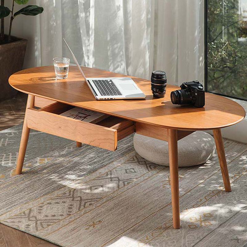 Contemporary Wooden Coffee Table Elliptical 4 Legs Cocktail Table