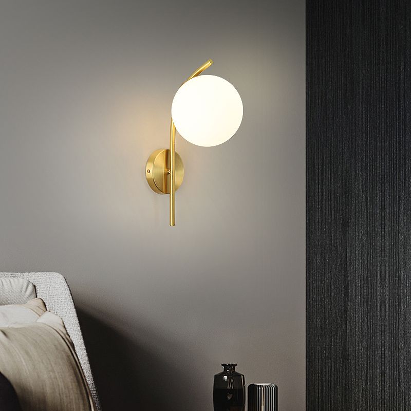Minimalist Wall Sconce Lighting White Spherical Wall Mounted Light with Glass Shade