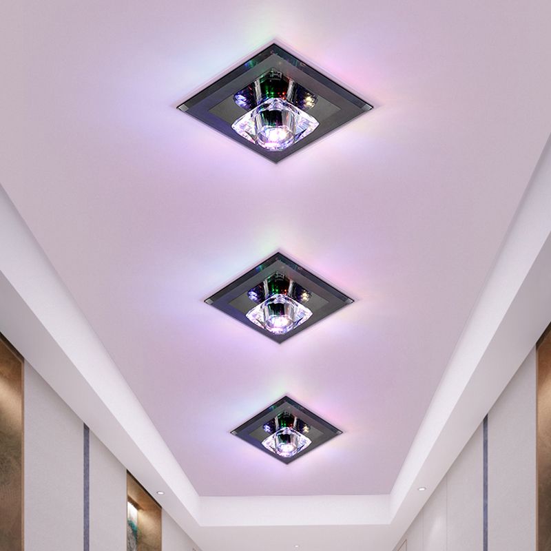 Clear Crystal Square Flushmount Light Contemporary LED Black Close to Ceiling Lighting for Corridor
