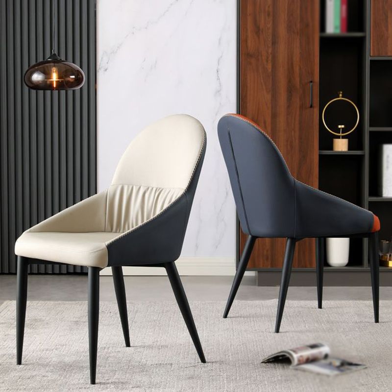 Modern Indoor Upholstered Side Chair Faux Leather Side Chair with Metal Legs