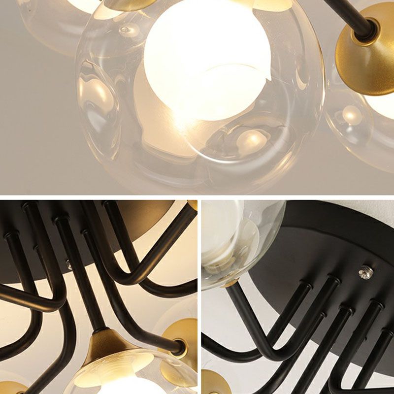 Clear and Frosted White Glass Ball Flushmount Modern Black Semi-Flush Mount Ceiling Light for Corridor