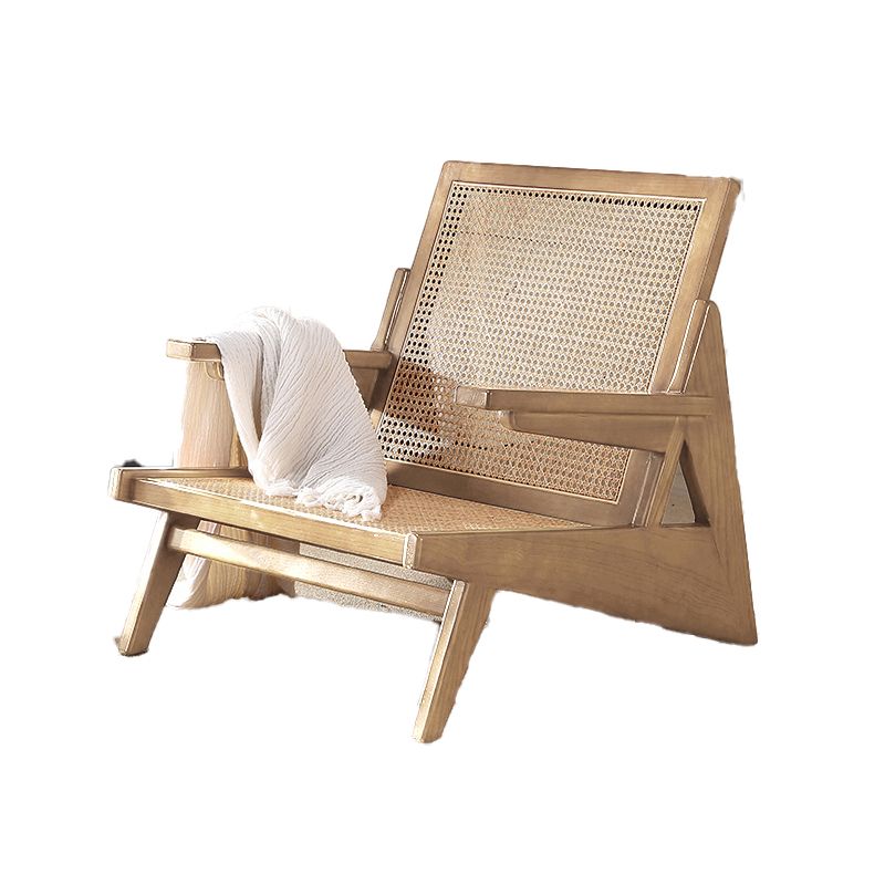 Nordic Style Rubberwood Solid Wood Frame Square Arms Lounge Accent Chair