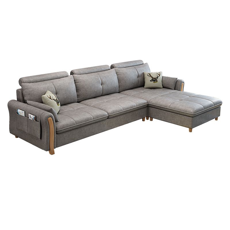 Faux Leather and Linen Pillow Top Arm L-Shape Furniture Sectionals