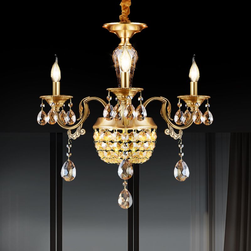 3/5 Köpfe Kronleuchterlampe traditionelle Kerzenstick Klar/Bernsteinkristall Akzente Suspension Anhänger
