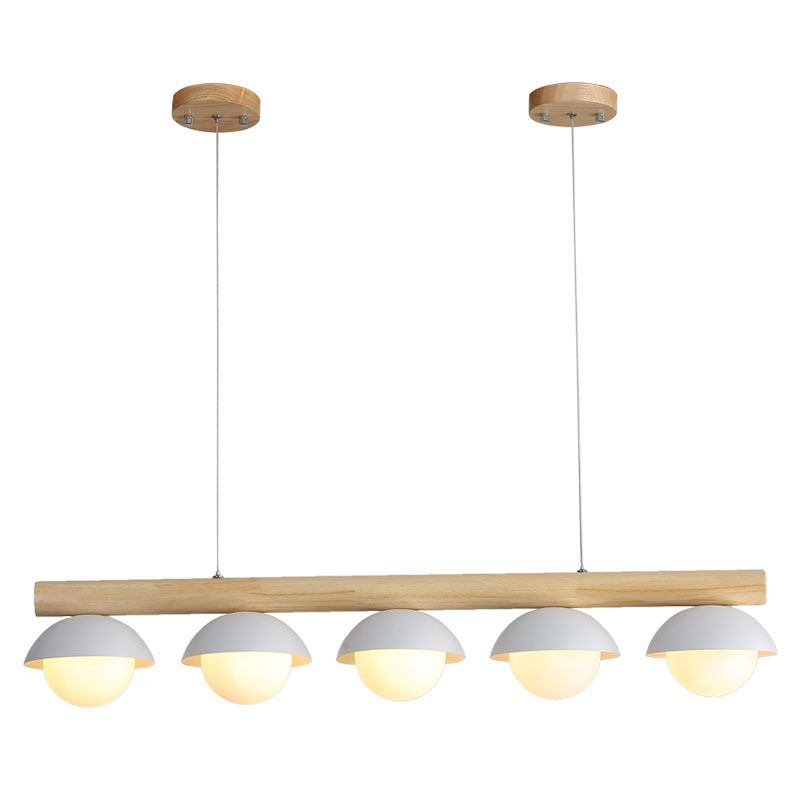 Modern Minimalist Linear Wood Island Pendant Grey Dome-Shaped Hanging Island Lights