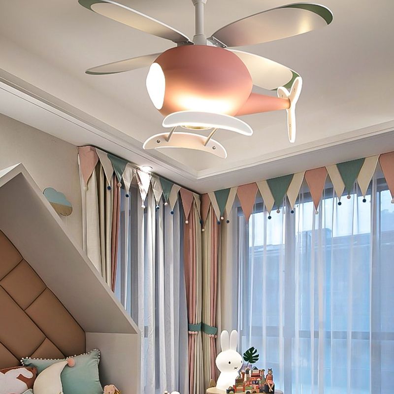 Childrens Airplane Pendant Fan Lighting Metal Bedroom LED Semi Flush Mounted Lamp
