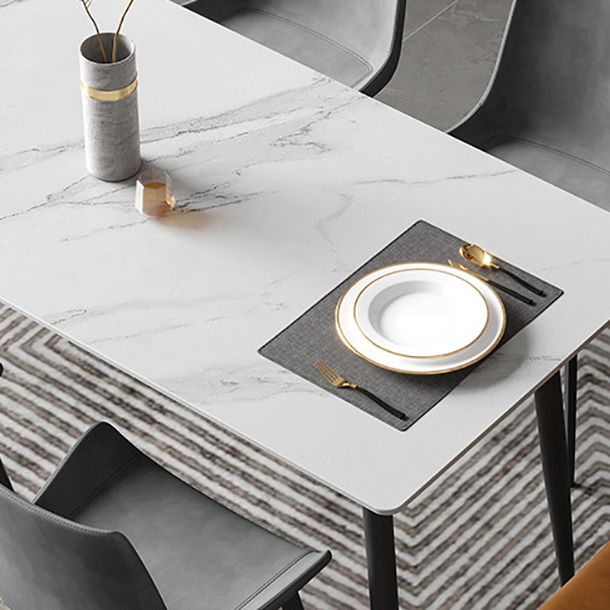 Stone Top Table Rectangle Contemporary Dining Table with 4 Black Legs