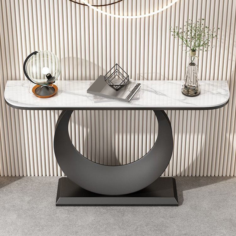 Contemporary Console Accent Table Antique Finish Half Moon Console Sofa Table in Stone
