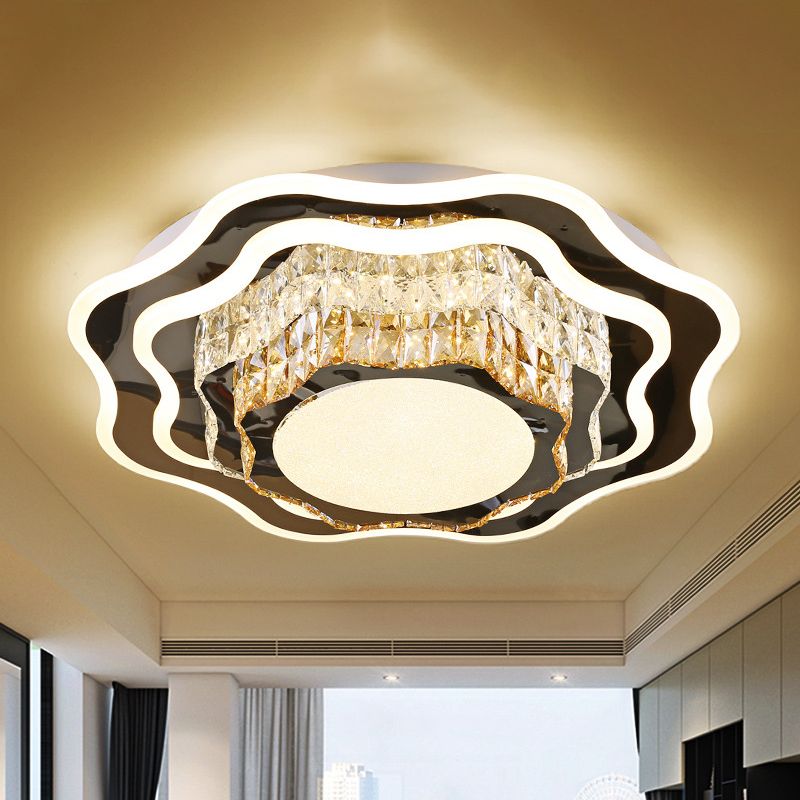 Lámpara de techo empotrada LED de cristal de estilo moderno con forma de flor blanca para sala de estar
