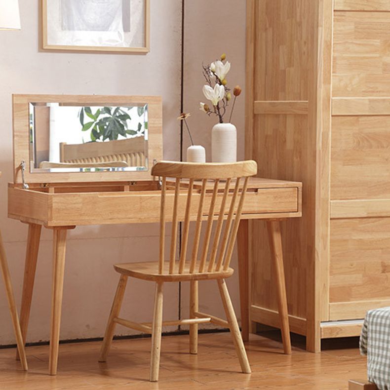 29.92" H Solid Wood Make -up Vanity with Drawer and Mirror Dressing Table