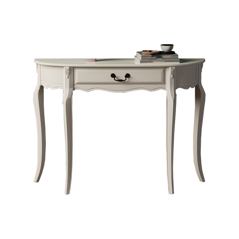 Mid Century Modern Accent Table Half Moon Wood Console Table in Brown