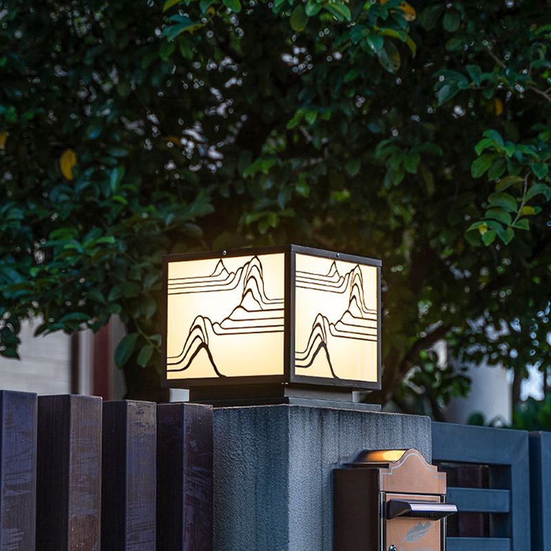 Square Shape Metal Waterproof Pillar Lamp Modern 1-Light Outdoor Lights in Black