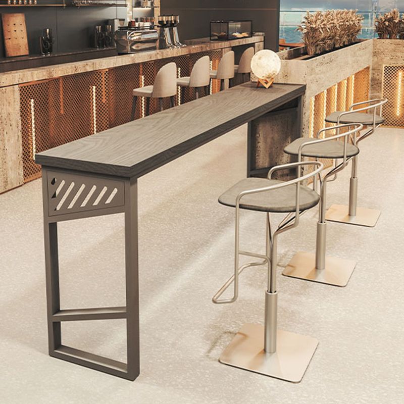 Rectangle Solid Wood Top Bistro Table Industrial Pub Table with Metal Base