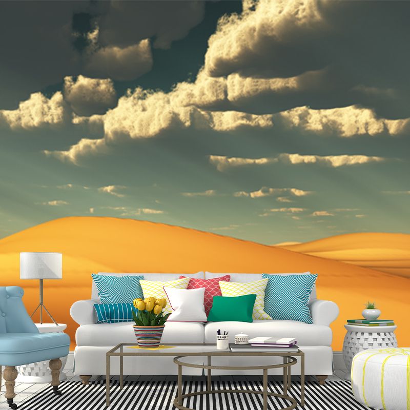 Personalized Photo Print Modern Mural with African Desert and Cloudy Sky View in Yellow