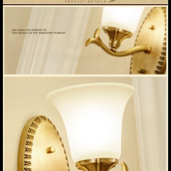 Glass Bell Wall Mount Light Fixture Traditional Bathroom Wall Sconce Lighting in Brass