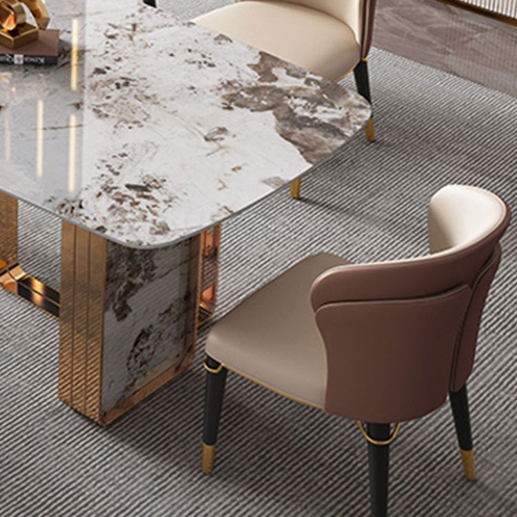 Conjunto de comedor de cocina de piedra sinterizada de forma rectangular moderna juego de comedor de cocina blanca con pedestal doble