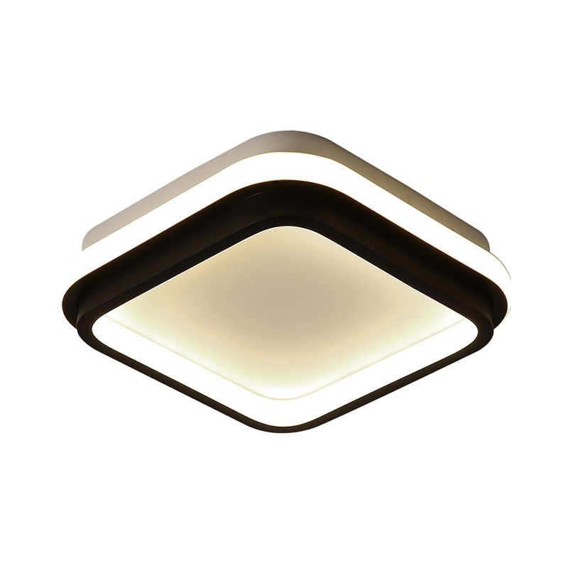 Minimalist LED Ceiling Mount Lamp Iron Black and White Square/Round Small Flush Light in Warm/White Light with Recessed Diffuser