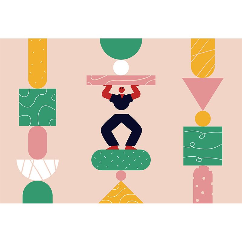 Weight Bearing Exercise Mural Decal Pink-Green-Yellow Modern Art Wall Covering for Bedroom