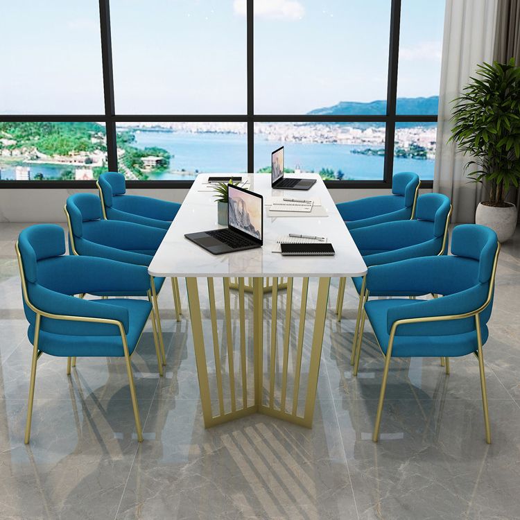 Rectangle Double Pedestal Luxury Dining Table White Fixed Table of Sintered Stone